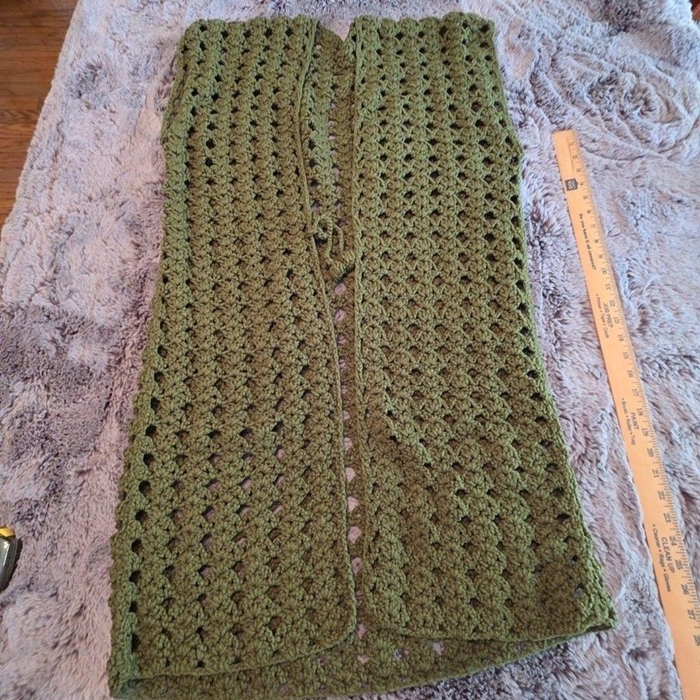 Handmade Crochet Skirt Womens One Size Green Wrap Long Maxi Boho Tie Waist